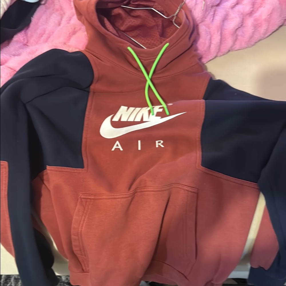 Nike Air Hoodie in Red and Black with Neon Green Accents